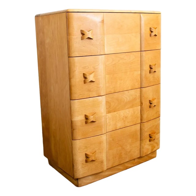 1960s Mid Century Modern Highboy Dresser Maple 4 Drawer Heywood Wakefield Rio Vintage For Sale