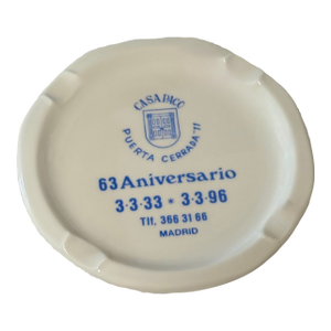 63rd Anniversary Blue and White Casa Oaci Puerta Cerrada, Madrid Ashtray Catchall