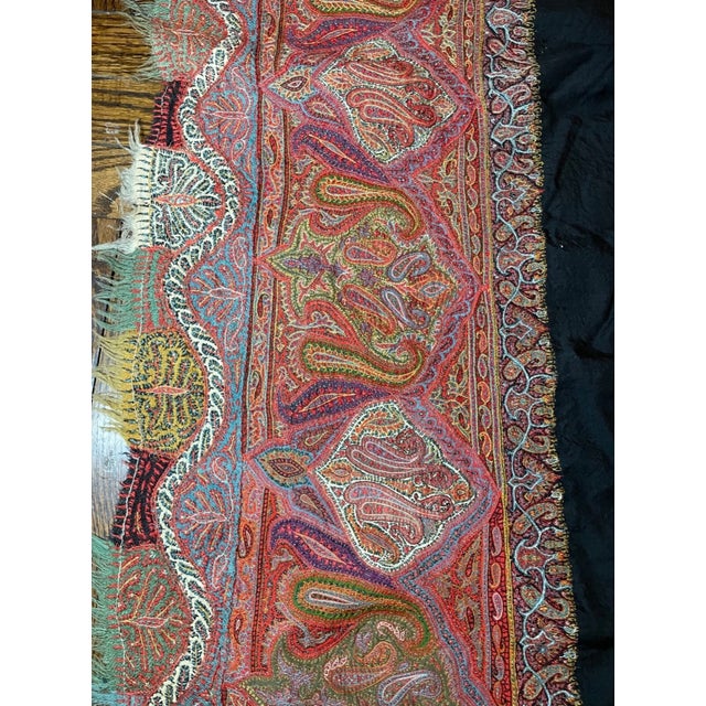 Victorian Share Huge Antique 1800's Victorian Kashmir Wool Paisley Shawl Embroidery Tapestry Art For Sale - Image 3 of 18
