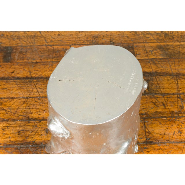 Contemporary Indonesian Silver-Colored Pedestal Tree Stump Pedestal For Sale - Image 4 of 11