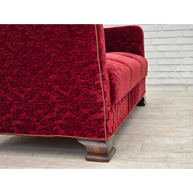 Danish Three-Seater Sofa in Furniture Velour and Oak Wood, 1950s For Sale - Image 9 of 18