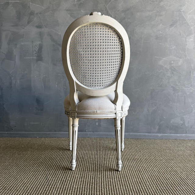 Early 20th Century Antique Louis XVI Style French Cane Back Chair in Oyster White Finish For Sale - Image 5 of 9