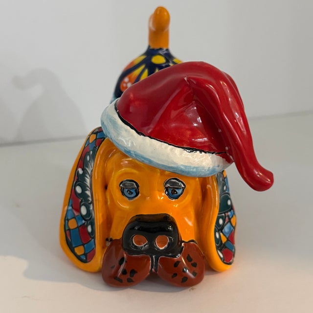 Orange Talavera Mexican Pottery Dog Hound, Christmas Puppy, Hand Painted Dog Statue For Sale - Image 8 of 12