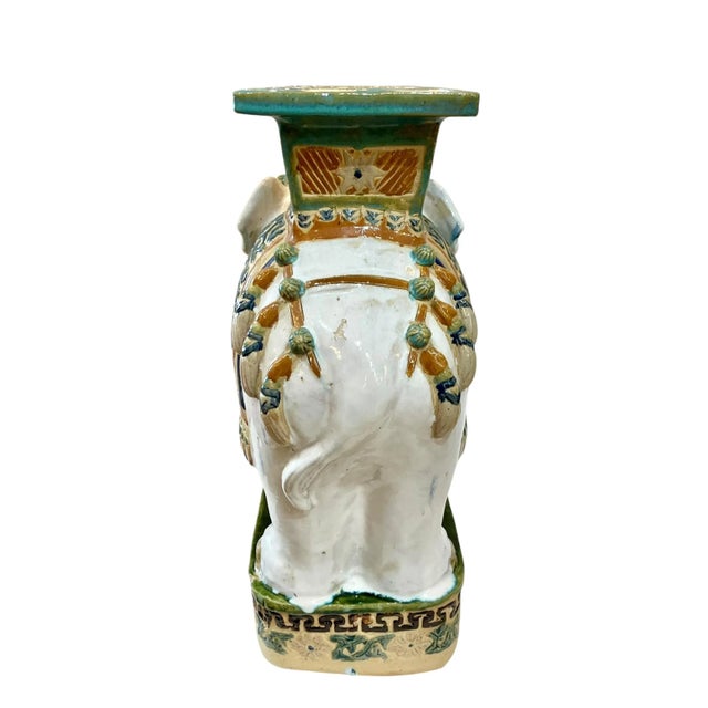 White Vintage Hollywood Regency Style Glazed Terracotta Elephant Garden Seat For Sale - Image 8 of 18