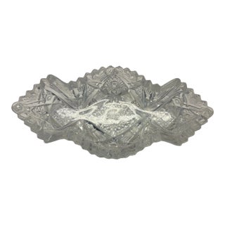 Antique Eapg Pressed Glass Celery Dish With Handles | Victorian Cut Glass Relish Server c.1900 For Sale