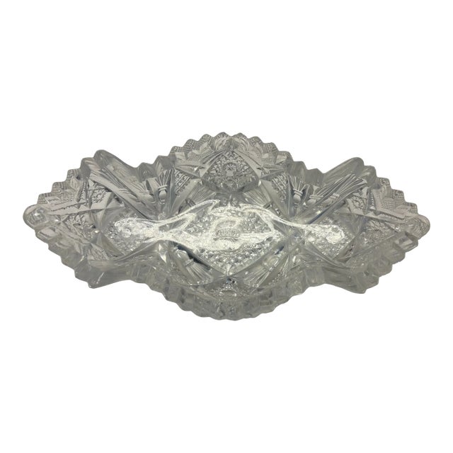 Antique Eapg Pressed Glass Celery Dish With Handles | Victorian Cut Glass Relish Server c.1900 For Sale