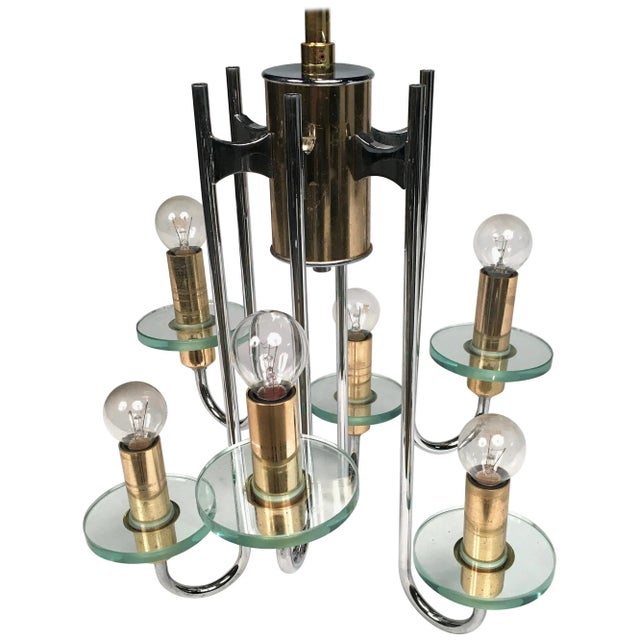 Mid-Century Modern Chrome, Glass & Brass Chandelier by Gaetano Sciolari For Sale - Image 9 of 9