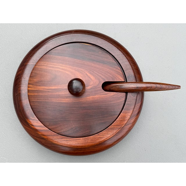 Large 1990s Handcrafted Turned Cocobolo Wood Tureen Lidded Bowl With Spoon For Sale - Image 12 of 12