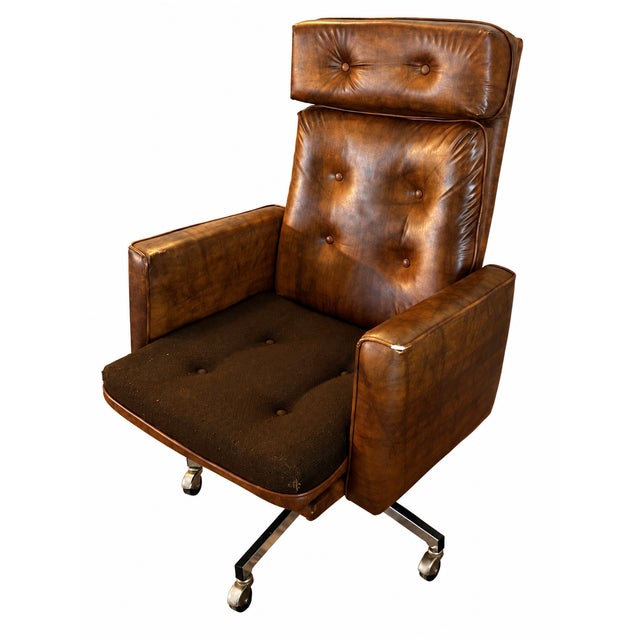 1970s Eck-Adams Brown Tufted High-Back Executive Office Chair For Sale - Image 11 of 17