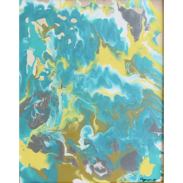 Original Contemporary Modern Abstract Marbleized Art Painting W/ Antiqued Gold Wood Frame For Sale - Image 4 of 5