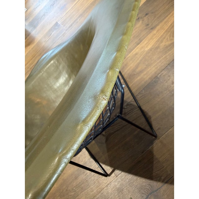 Mid Century Modern Original Vintage Knoll Diamond Chair by Harry Bertoia With Olive Leather Cover For Sale - Image 12 of 12