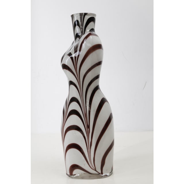 White Vintage Murano Style Art Glass White W/Brown Zebra Womans Bust Large Glass Vase For Sale - Image 8 of 10
