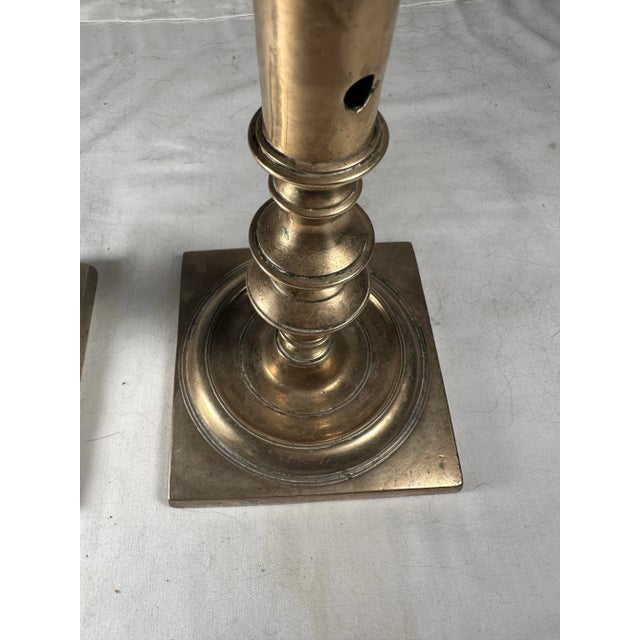 Bronze Antique 17th Century Pair of Dutch Bronze Candlesticks. For Sale - Image 8 of 12