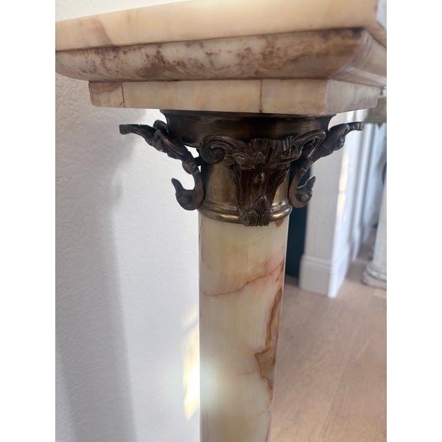 Antique Neoclassical Onyx Pedestal With Ornate Acanthus Metal Mounts For Sale - Image 10 of 12