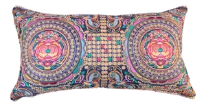 Hollywood Regency Black Silk Colorful Embroidered Chinoiserie Moth Pillow