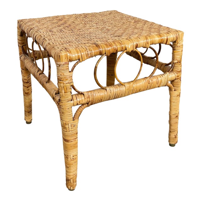 Vintage Woven Wicker Side Table or Plant Stand For Sale
