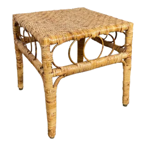 Vintage Woven Wicker Side Table or Plant Stand
