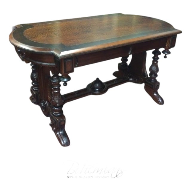 Antique Library Table, Victorian Accent Table, Walnut and Tiger Maple For Sale