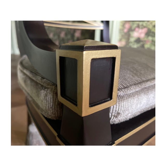 Ebony and Gilt Armchair in Grey Velour Fabric by Kindel Furniture For Sale - Image 6 of 8