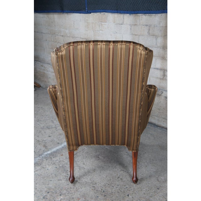 Vintage Baker Queen Anne Style Mahogany Silk Striped Wingback Library Club Chair For Sale - Image 9 of 15