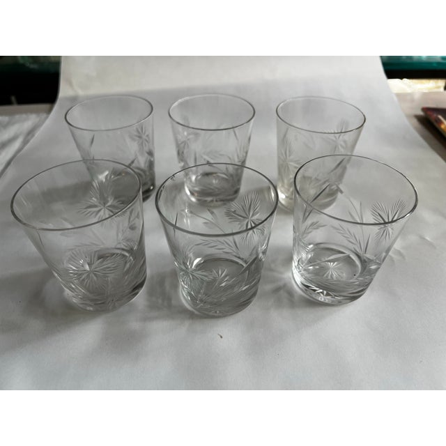 1970s 1970s Collection of Small Glasses With Etched Accents- Set of 6 For Sale - Image 5 of 10