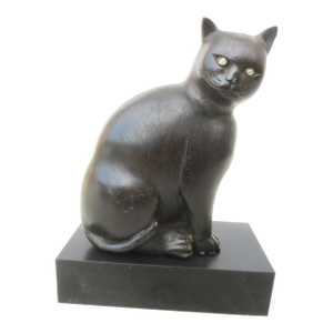 Carved Ebony and Opal Cat Sculpture Mid- 20th