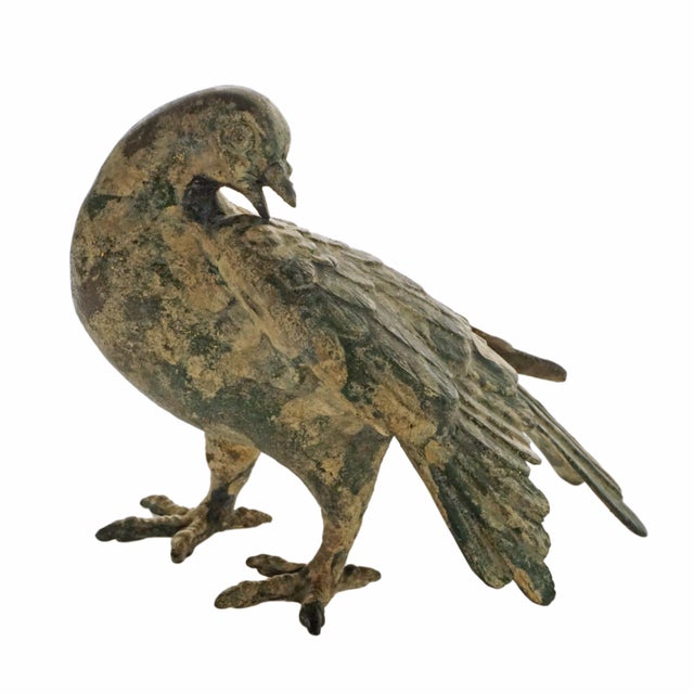 Vintage Japanese Cast Iron Pigeon Pair: Life-Size Bird Figures For Sale In Philadelphia - Image 6 of 8