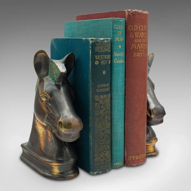 1970s Modern Pair of Vintage Horse Bust Bookends, English, Cast Brass, Decorative, Novel Rest For Sale - Image 10 of 11