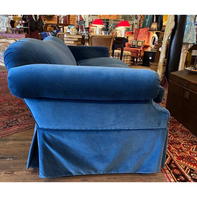 Blue Vintage Velvet Cobalt Blue Sofa For Sale - Image 8 of 10
