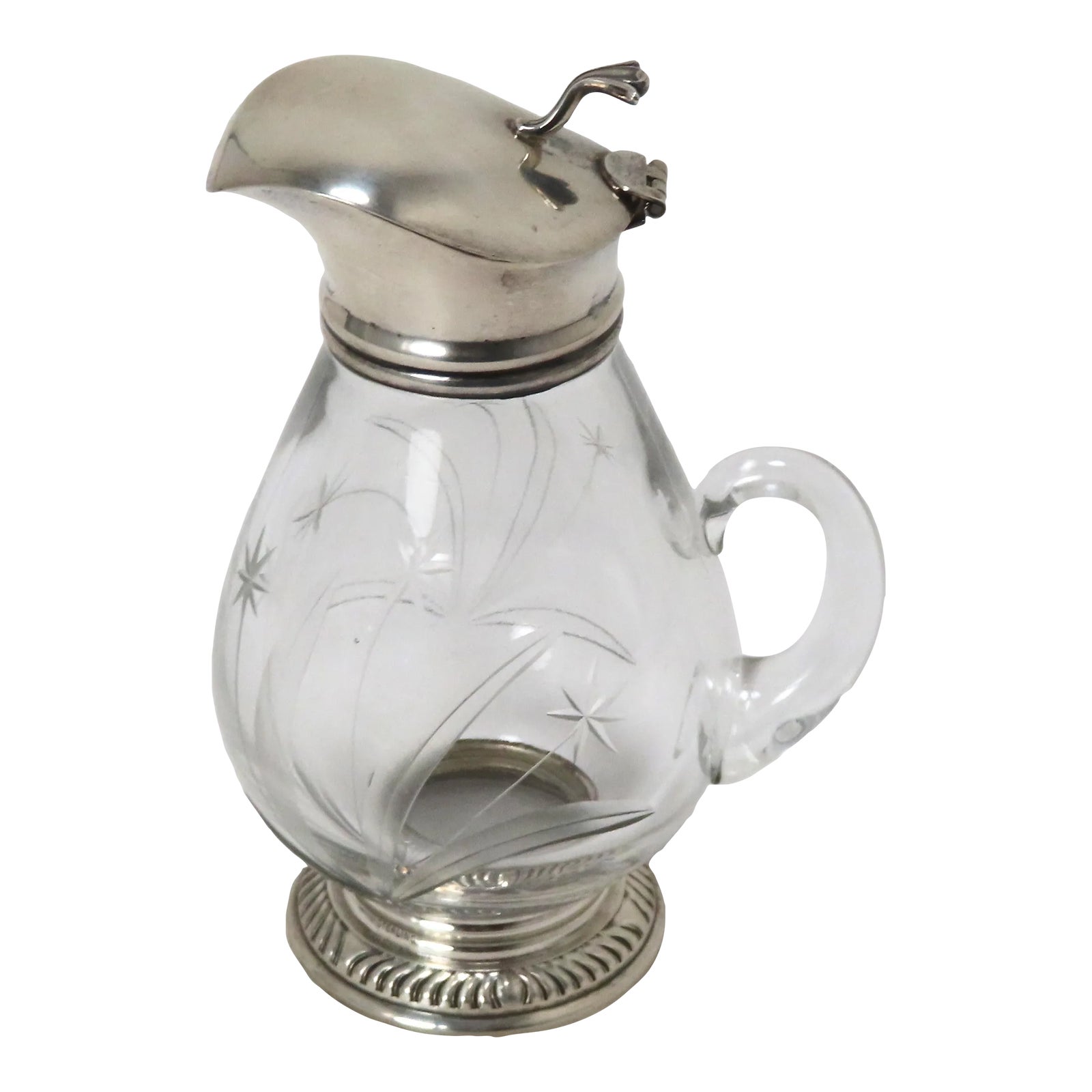 Vintage Mid Century Sterling Silver & Hand Cut Crystal Decorated Syrup ...