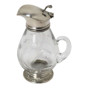Vintage Mid Century Sterling Silver & Hand Cut Crystal Decorated Syrup Pitcher