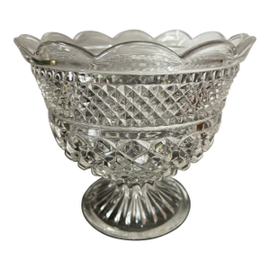 Vintage Anchor Hocking Wexford Large Pressed Glass Pedestal Bowl – Diamond-Cut Footed Compote, 1960s