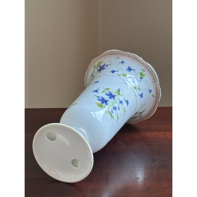 Vintage Porcelain Trumpet Vase W/ Blue Bellflower Motif For Sale - Image 17 of 18