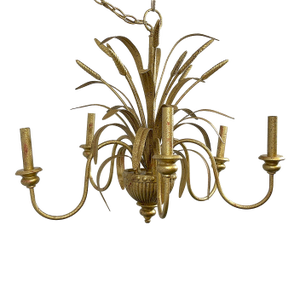 1970's Coco Chanel Style Sheaf of Wheat Metal 5-Light Chandelier