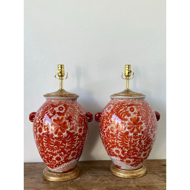 Vintage Boho Floral Glazed Ceramic Lamps - A Pair For Sale - Image 9 of 12