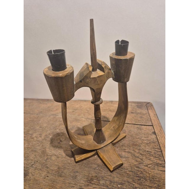 Swedish Folk Taserud Candelabra in Wood and Wrought Iron, 1890s For Sale - Image 3 of 7