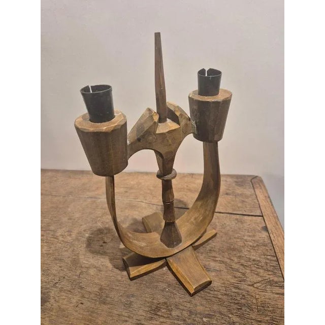 Swedish Folk Taserud Candelabra in Wood and Wrought Iron, 1950s For Sale - Image 3 of 7