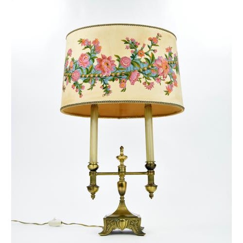 1940s Brass Table Lamp with Floral Shade For Sale - Image 6 of 7