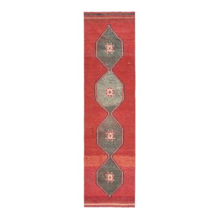 Vintage Turkish Hand-Knotted Wool Cotton Red Runner Rug