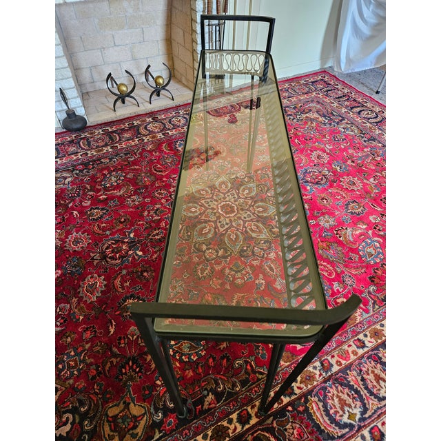 1950s 1950s MCM Santorini Wrought Iron Ribbon Style Console Table For Sale - Image 5 of 8