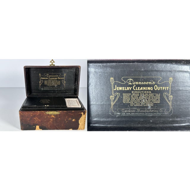 Antique Dennison's Jewelry Cleaning Kit: Dovetail Leather Box For Sale - Image 6 of 10