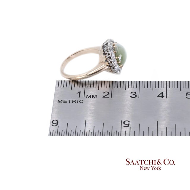 Green 14k Cat Eye Diamond Ring Womens Vintage Halo Elegant Old Money Minimalist, Size 5.25 For Sale - Image 8 of 9