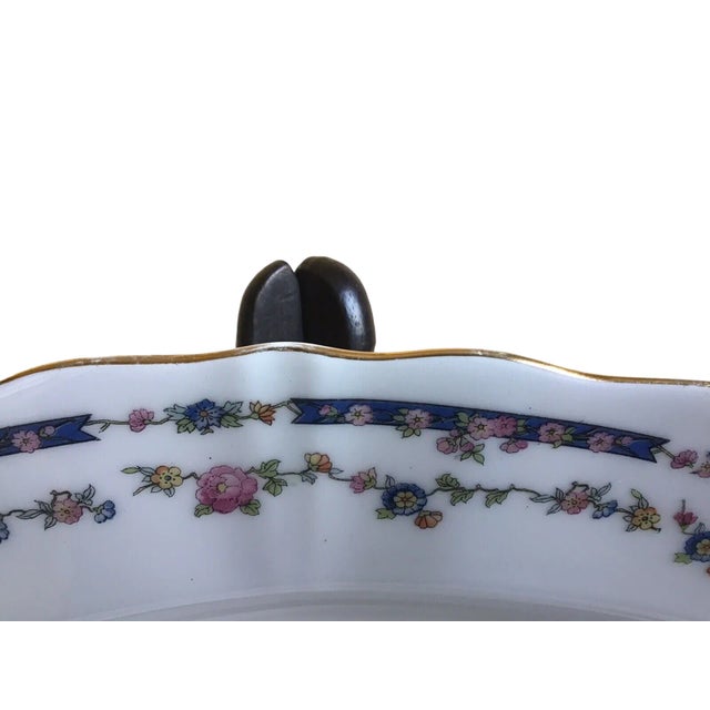 Antique Furstenberg Germany Blue Pink Floral Gold Accent Scalloped Edge Platter For Sale - Image 4 of 10