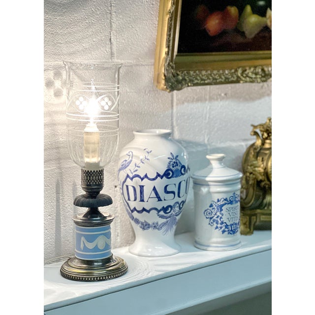 Pair of Vintage Sister Jasperware Candlestick Lamps, Attributed to Wedgwood For Sale - Image 12 of 12