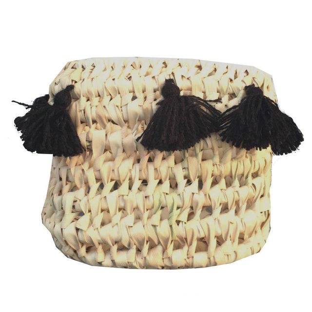 2010s Moroccan Black Tassel Basket For Sale - Image 5 of 5