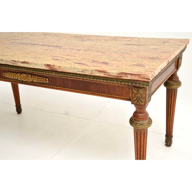 Brown Vintage French Marble Top Coffee Table, 1930 For Sale - Image 8 of 9