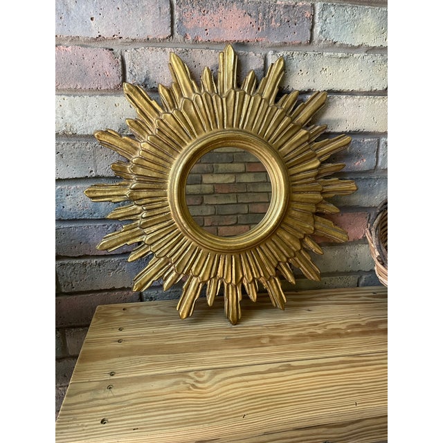 1970s Mid Century Modern Italian Florentine 20" Gilded Sunburst Wall Mirror For Sale - Image 14 of 18
