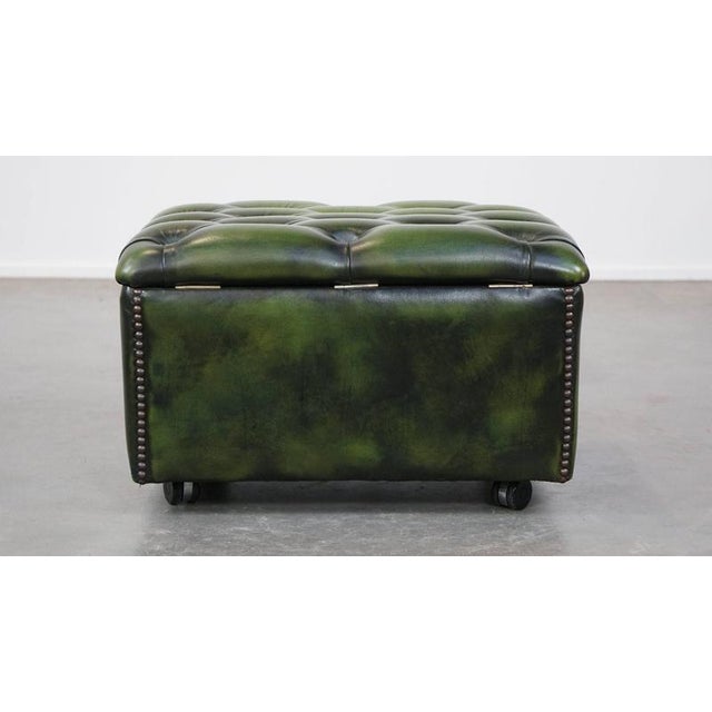 Chesterfield Ottoman in Green Cowhide Leather For Sale - Image 4 of 12