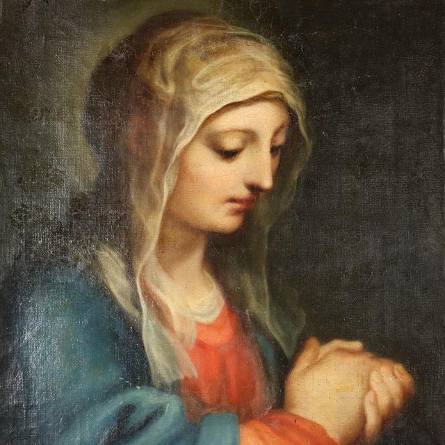 Italian School, Painting of the Madonna in Prayer, Oil on Canvas For Sale - Image 3 of 10