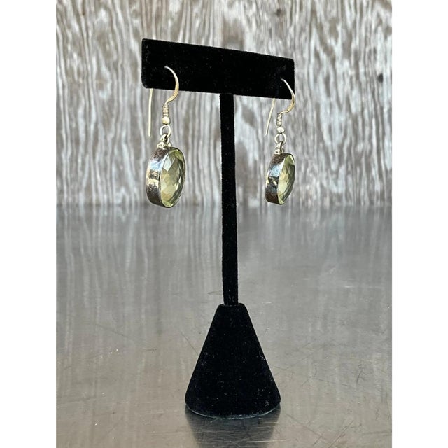 Vintage 925 Silver Drop Earrings With Green Gemstone For Sale - Image 11 of 12
